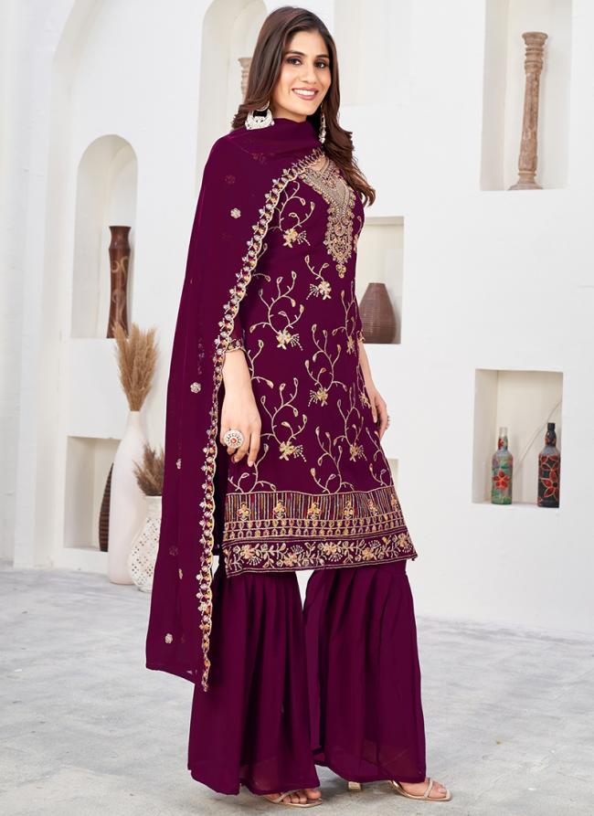 Georgette Magenta Festival Wear Embroidery Work Sharara Suit